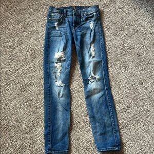 7 For All Mankind Blue Skinny Jeans Distressed Style